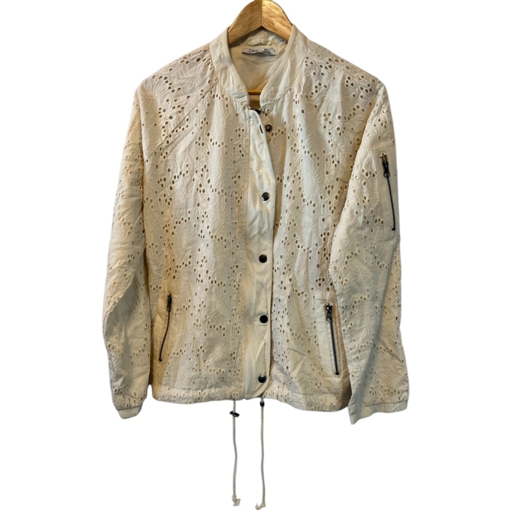 DEX Cream Eyelet Lace Zip Up Lightweight Casual Jacket Coat L